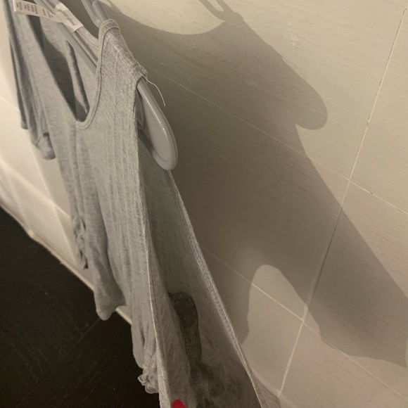 ‼️SOLD‼️ Ambiance Apparel light grey cold shoulder top - Picture 7 of 8